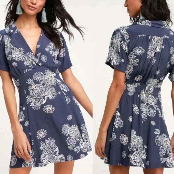 Free People Hawaiian Floral Collared Mini Dress - Picture 1 of 10